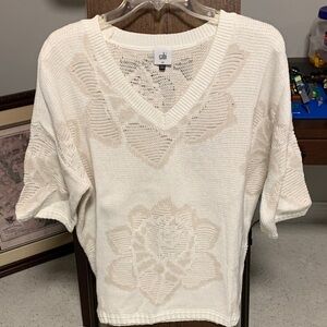 CAbi Cream Knit Sweater with Floral Accents
